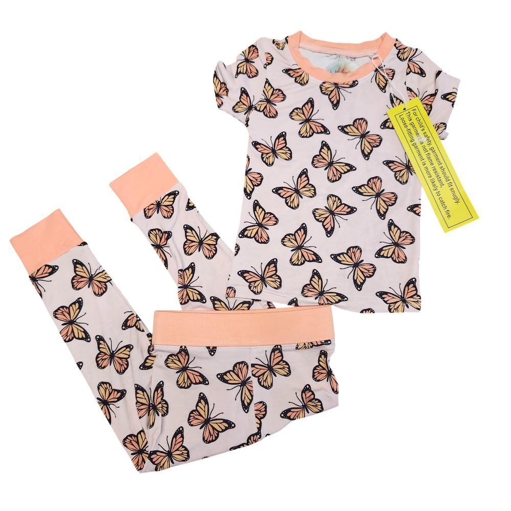 NEW Hud Honey 12-18M Babmbo Butterfly‎ Pajama Set Moonlit Monarchs 2 Piece Girls